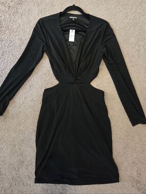 Express Black Twist-Front Long Sleeve Dress Size M Brand New With Tag